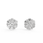 White gold diamond studs with round minimalist design and shimmering SGL certified lab grown diamonds.

