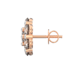 Side view of rose gold diamond earrings with polished finish and secure push-back closure.
