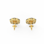 Top view highlighting round yellow gold setting with centered lab grown diamonds.
