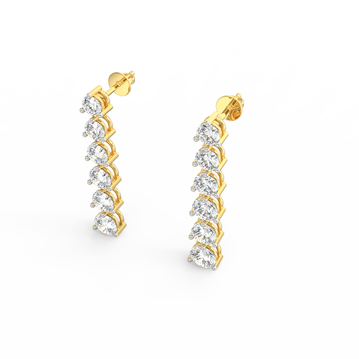 Top view highlighting yellow gold drop structure with precisely aligned lab grown diamonds.
