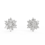 White gold stud earrings with a circular minimalist setting and radiant lab grown diamond.
