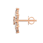 Side view of rose gold round earrings with clean lines and secure closure.
