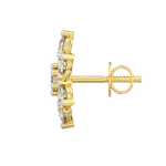 Side profile of yellow gold earrings featuring a round bezel setting and secure push-back clasp.
