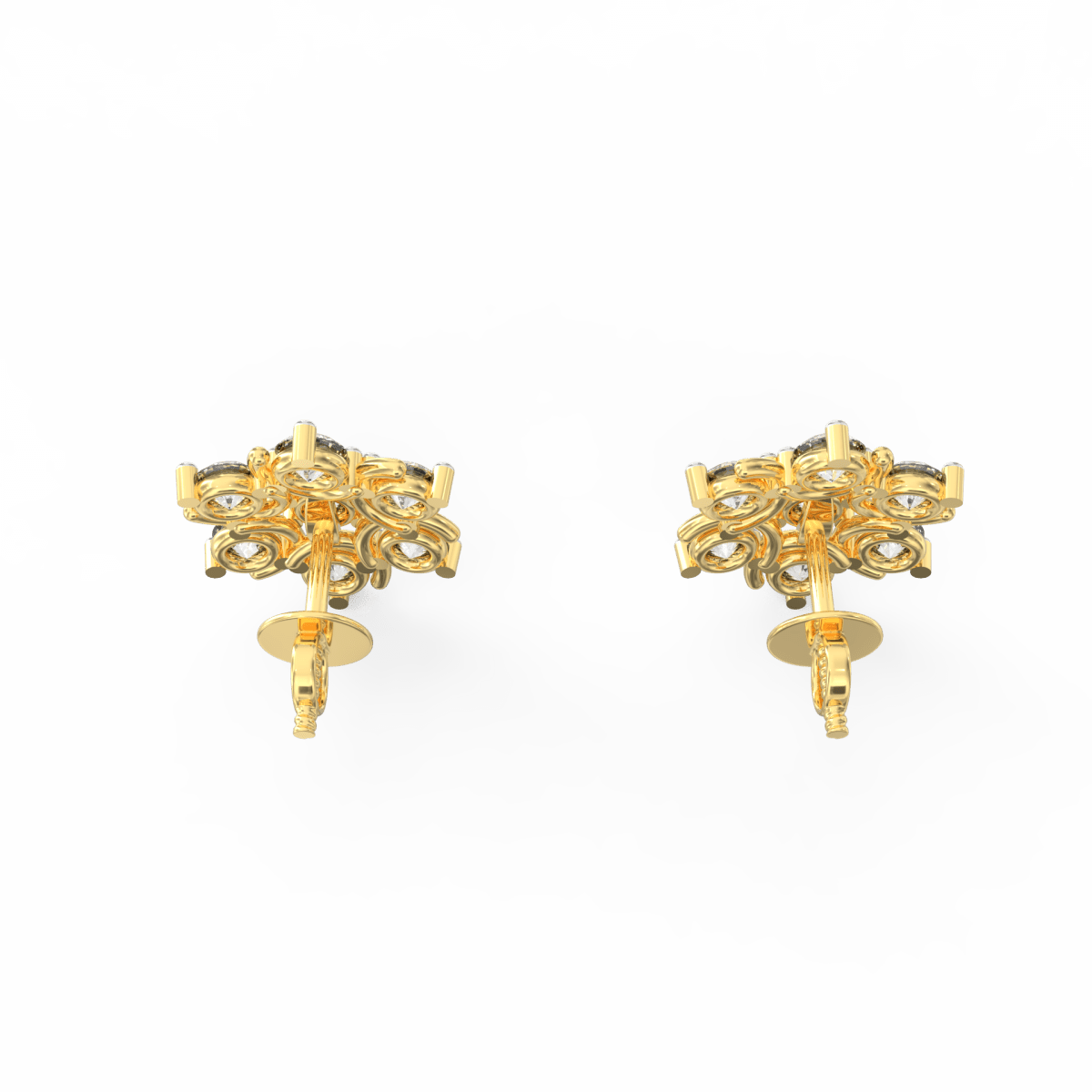 Top-down view showing circular symmetry and elegant diamond placement in yellow gold.
