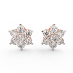 Front view of Saanvi rose gold diamond bloom earrings with radiant round lab grown diamonds in floral shape.
