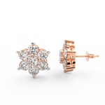 Side profile of rose gold floral earrings with secure push-back clasp and radiant lab grown diamond bloom.
