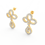 Angled view of yellow gold Seraphina drop earrings featuring pear-shaped lab grown diamonds with graceful shine.
