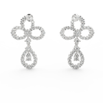 Front view of Seraphina white gold diamond drop earrings with pear-shaped lab grown diamonds and fluid drop design.
