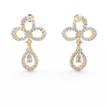 Front view of Seraphina yellow gold diamond drop earrings with pear solitaire lab grown diamonds and elegant drop design.
