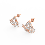 Angled view of rose gold diamond drop earrings featuring graceful silhouette and subtle sparkle.
