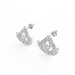 Angled view of white gold diamond drop earrings featuring soft shimmer and classic elongated shape.
