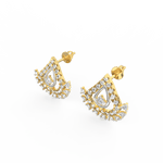 Angled close-up of yellow gold drop earrings showcasing aligned lab grown diamonds and polished finish.
