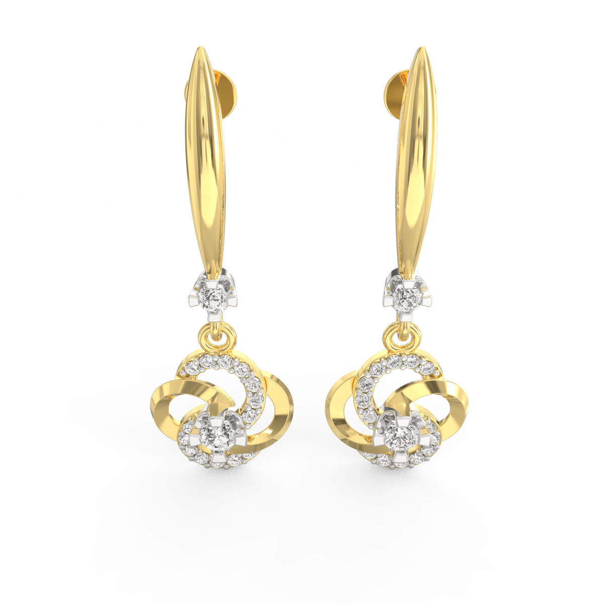Angled view of yellow gold round diamond studs featuring brilliant sparkle and simple elegance.
