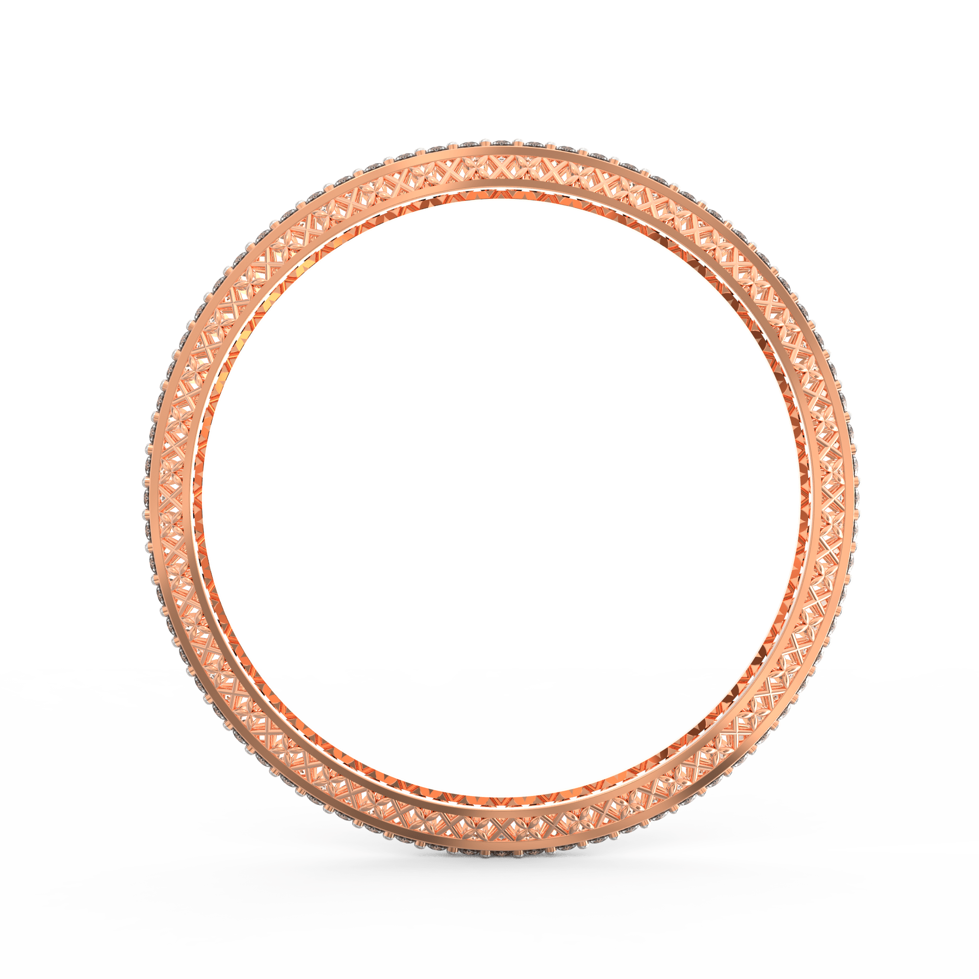 Side view of the Celestial Charm bangle in rose gold, displaying the slim band and secure clasp.

