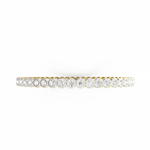 Top view showing aligned round diamonds on yellow gold.

