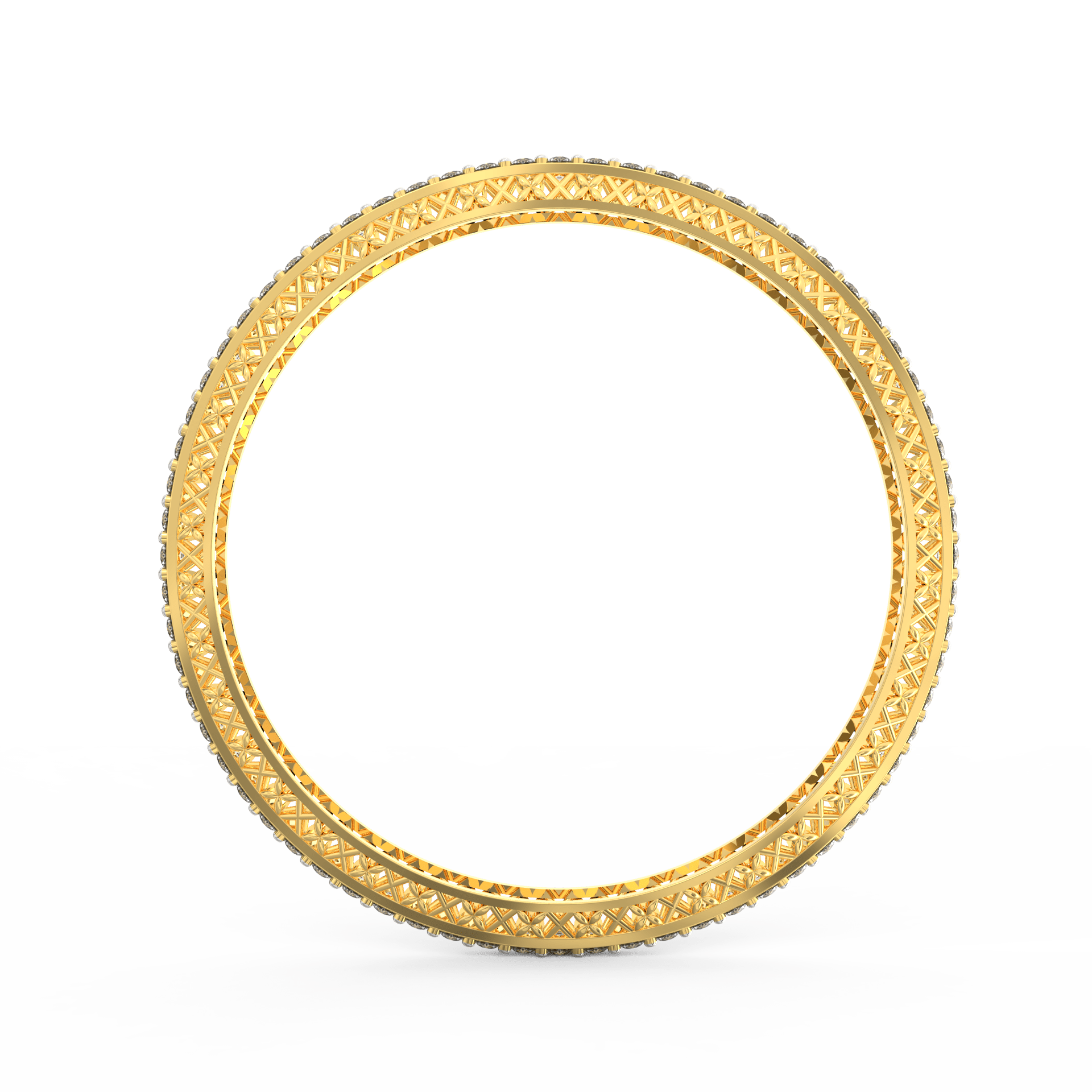Side view of the Radiant Allure bangle in yellow gold, displaying the slim band and secure clasp