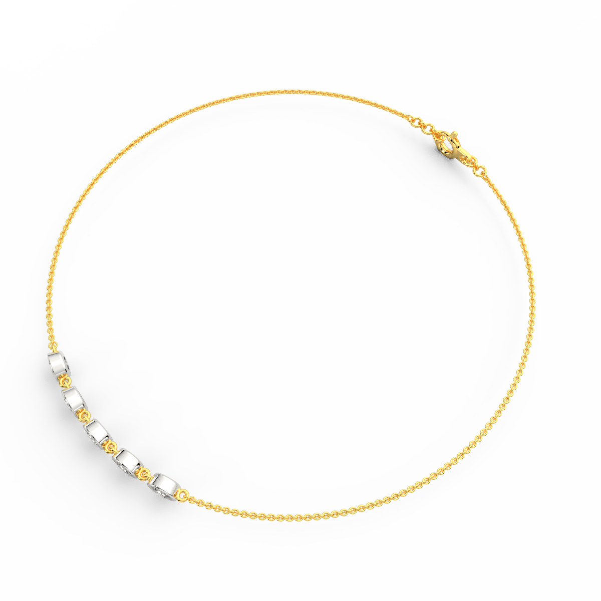 Rear view showing secure clasp and graceful finishing in yellow gold.
