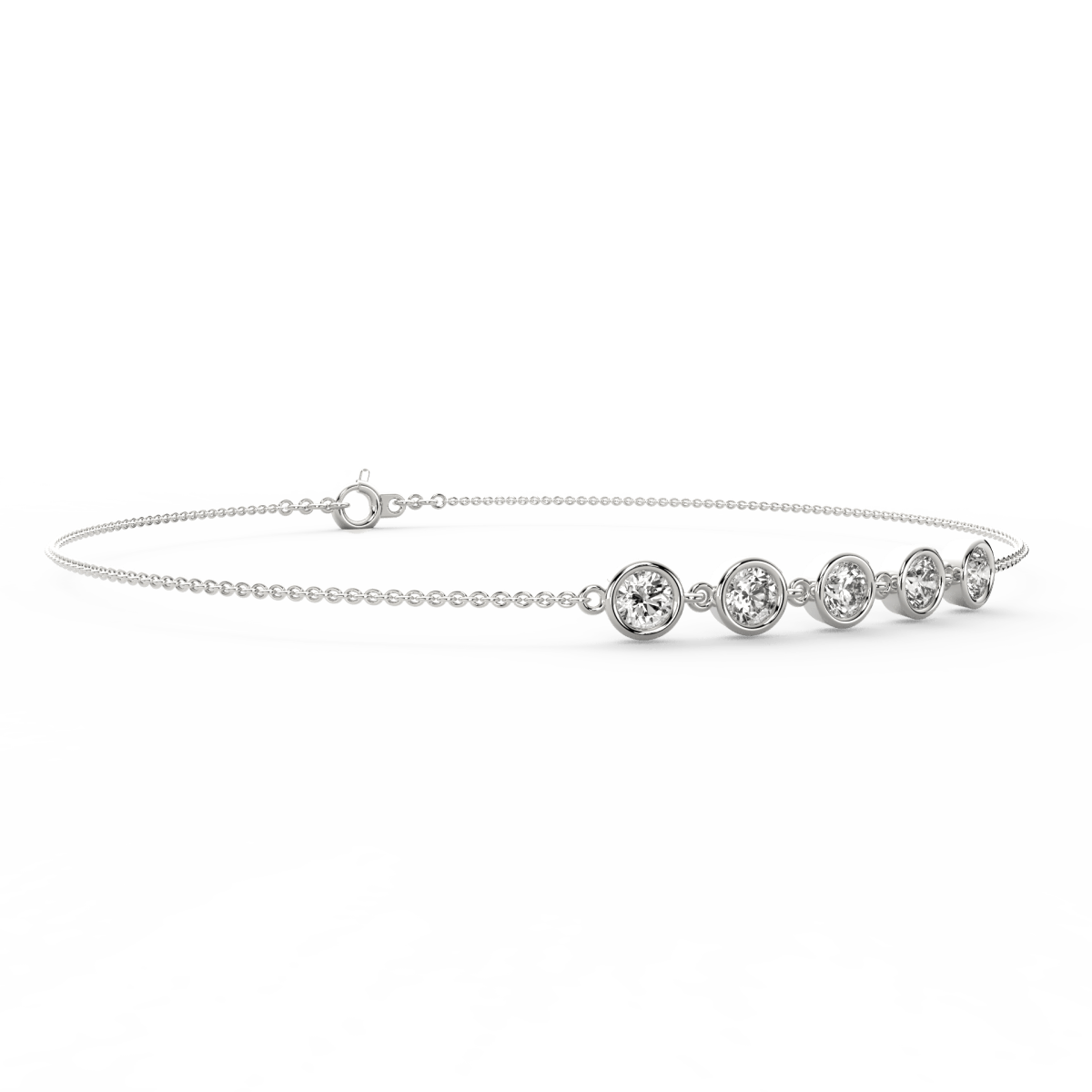 Side image of the slim white gold bracelet with its softly polished surface.
