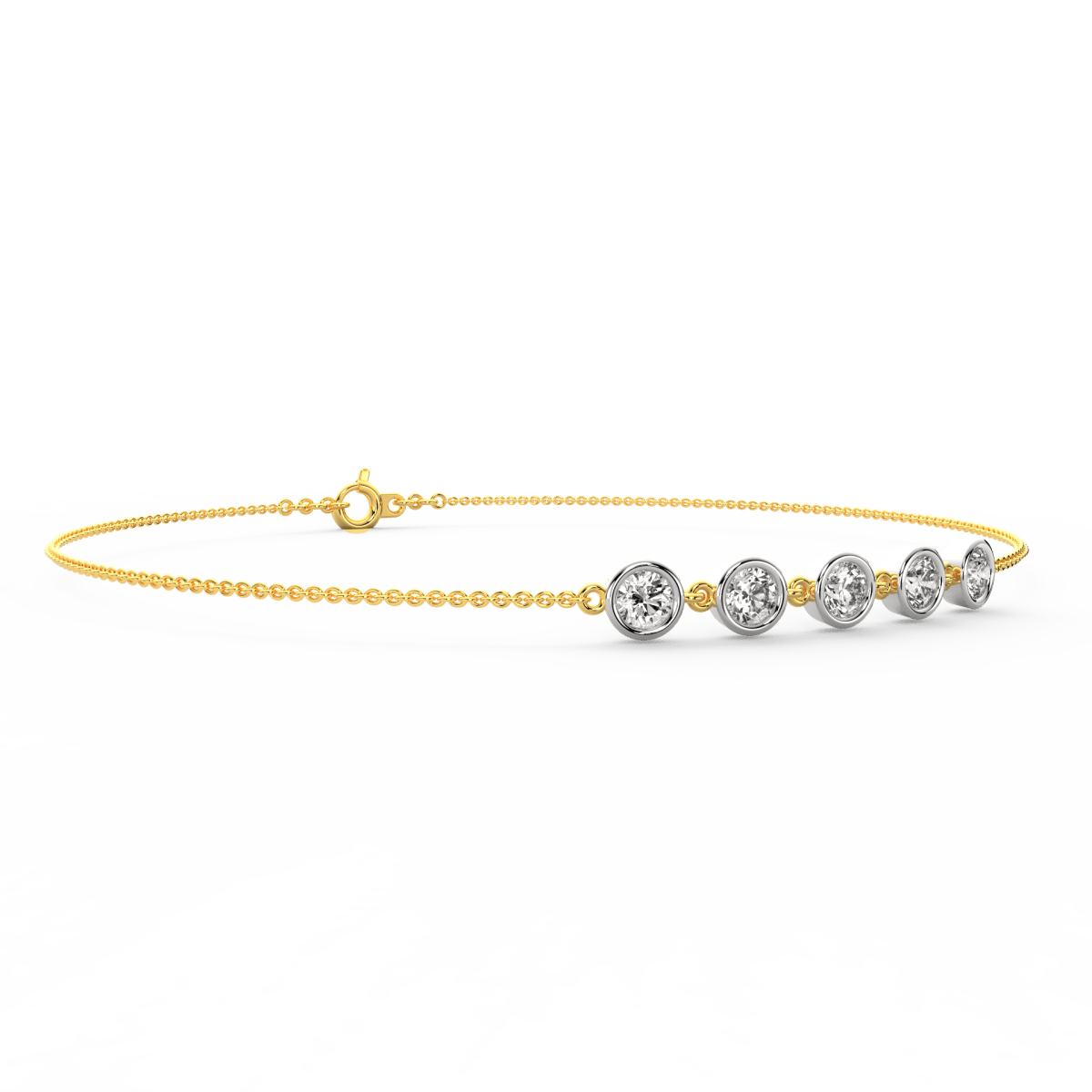 Side profile of flexible yellow gold chain bracelet with clean lines and elegant form.
