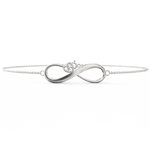 White gold version of Eternal Radiance infinity bracelet with lab grown diamonds placed inside the loop.
