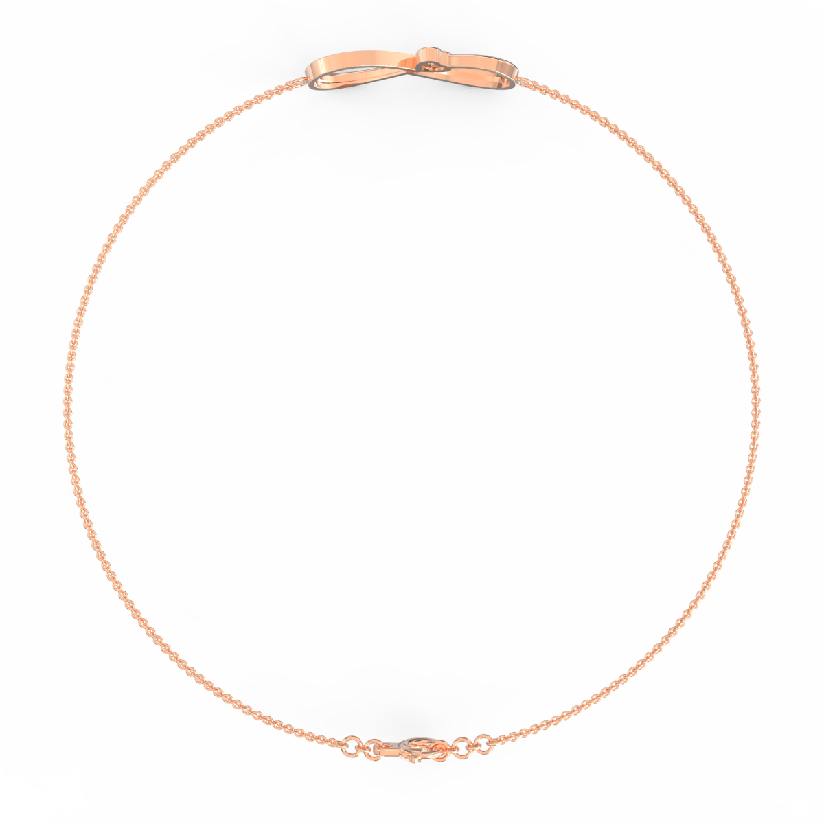 Side view showing the slim bracelet’s flexible fit and polished rose gold detailing.

