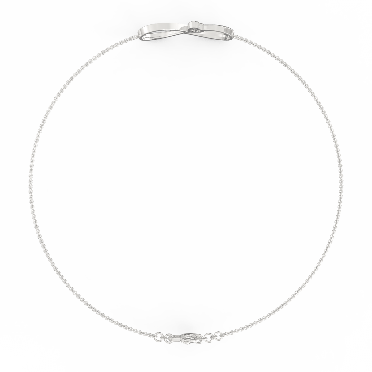 Slim side view revealing soft contours and a secure clasp in white gold.
