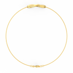 Side profile of the slim yellow gold chain with soft, clean finishing.
