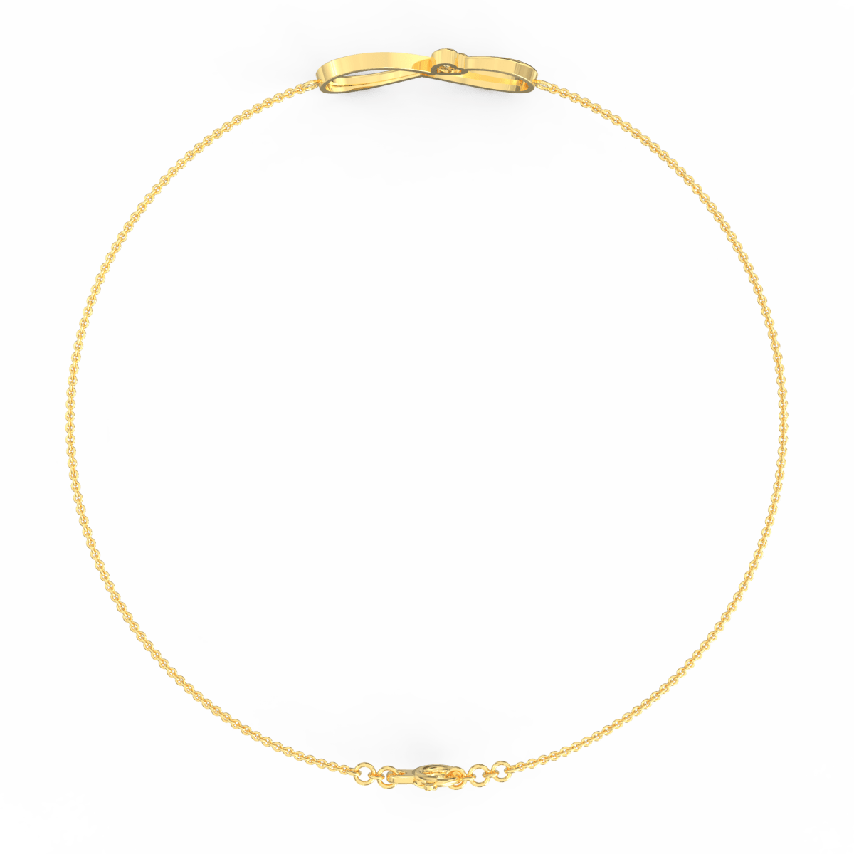 Side profile of the slim yellow gold chain with soft, clean finishing.
