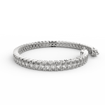Rear clasp view of white gold bracelet with neatly set oval lab diamonds.
