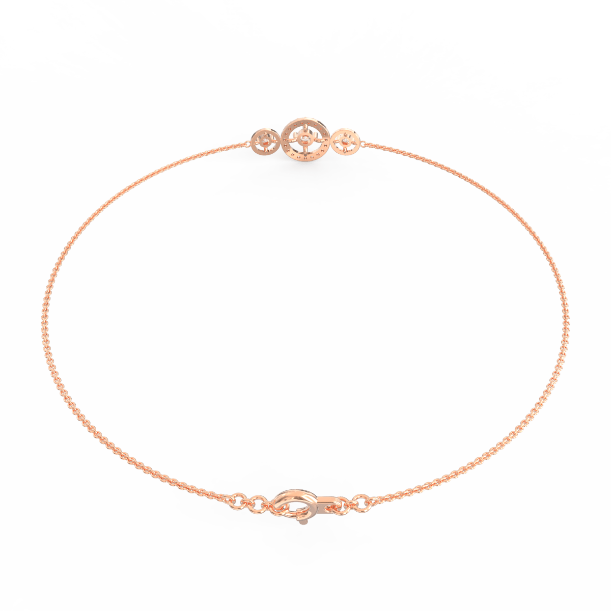 Back view capturing smooth contours and understated clasp in rose gold finish.
