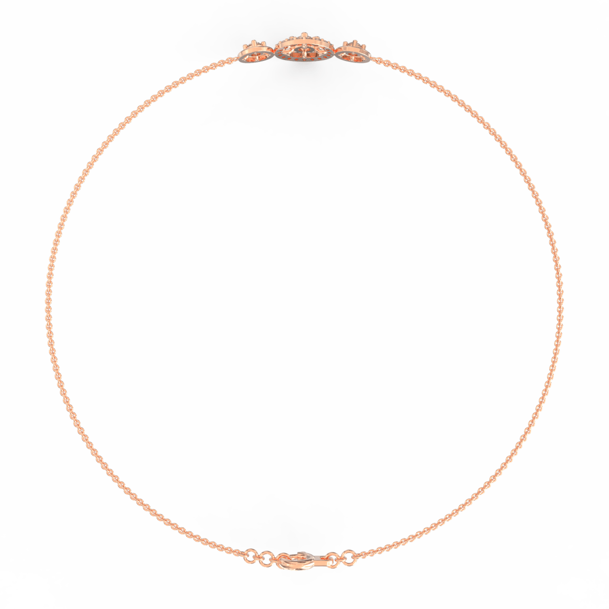Side profile showing fine rose gold chain and secure clasp for everyday ease.
