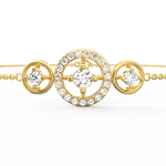 Top view of yellow gold bracelet featuring tiny lab grown diamonds placed evenly.

